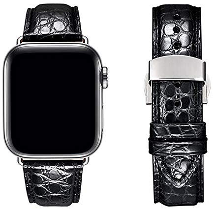MUENShop Bracelet Compatible avec Apple Watch 38mm/40mm/41mm Crocodile Véritable avec Boucle Déployante Accessoires de Montre de Remplacement en Alligator