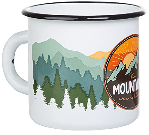 MUGSY I Tasse en émail The Mountains are calling, 330 ml, tasse de camping avec inscription en allemand I Colorée
