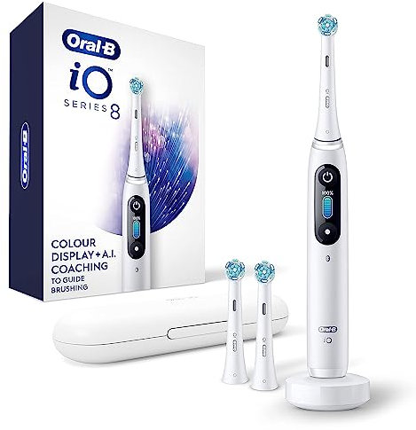 Oral-B iO Series 8 Electric Toothbrush with 2 Replacement Brush Heads and Travel Case, Rechargeable Toothbrush, Violet Ametrine