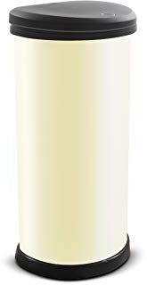 Curver Metal Effect 70% Recycled Kitchen Accessories One Touch Deco Bin, Ivory, 40 Litre