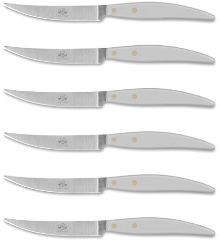 Coltellerie Berti 1895 - Set Coltelli da Bistecca Artigianali, 6 Pezzi, Coltelli da Tavola Lama Liscia, Coltelli Carne (Grigio)