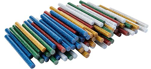 Ideen mit Herz Universal Heißklebepatronen | Heißklebesticks für kleine Heißklebepistolen | Heißkleber Sticks | Ø 7 mm | 10 cm lang | 100 Stück (5 Farben mit Glitzer | silber, gold, rot, grün, blau)