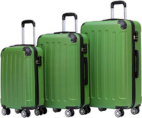 BEIBYE Hartschalen-Koffer Trolley Rollkoffer Reisekoffer Handgepäck 4 Rollen (M-L-XL-Set) (Olive, Set)