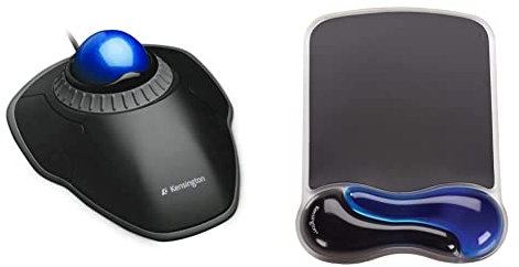 Kensington Orbit Mouse - Wired Ergonomic TrackBall Mouse for PC, Mac and Windows with Scroll Ring & Mouse Mat with Wrist Rest – Ergonomic duo gel wrist support for computer/laptop Blue