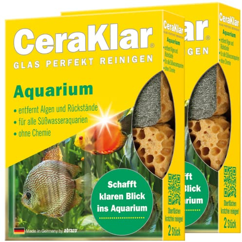 abrazo CeraKlar Aquarium Scheibenreiniger - 4 Scheibenreiniger Aquarium Glasreiniger, 2x2 Stk. - kratzfreier Algenentferner für Süßwasseraquarien