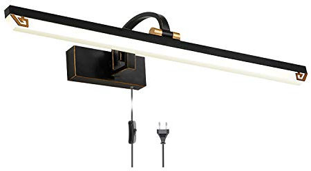 ACMHNC LED Badezimmer Spiegelleuchte Mit Stecker Und Kabel, IP44 Vintage Badleuchte Mit Schalter, Schwarz Antik Spiegellampe Bad Wandleuchte 4000K Schminklicht Für Spiegel Schminktisch,56cm/11w