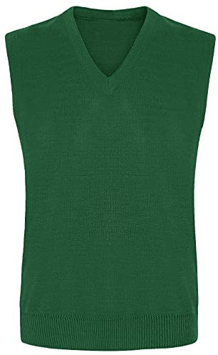 STAR FASHION Kids Boys Girls Sleeveless V Neck Knitted School Uniform Unisex Tank Top Casual Waistcoat Warm Winter Knitwear Pullover Vest Jumper Sizes 24-44 Bottle Green