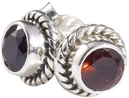 UNIQUE exklusive Jugendstil Damen Ohrstecker 8mm roter Granat 2.2 Karat 925 Sterling Silber nickelfrei in Juweliers- Qualität
