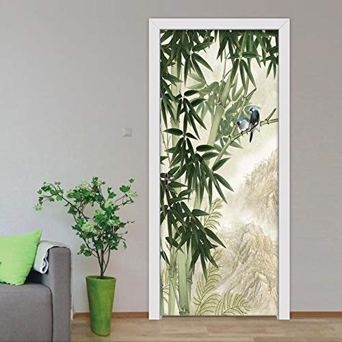 FHKGIUJAD 3D Türposter Türaufkleber Türfolie Dekofolie Grün Pflanze Bambus Pvc Wasserdicht Selbstklebende Wandbild Tapete Für Wände Aufkleber Büro Schlafzimmer Wohnzimmer 77X200Cm