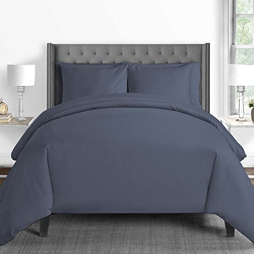 Pizuna 600 Fadenzahl aus Baumwolle Bettwäsche Dunkel Blau, 100% Langstaple Baumwolle Bettbezug und Kissenbezug, 100% Baumwolle Mako Satin 2-Teilig Bettwäscheset 155x200 + 80x80 Dunkel Blau