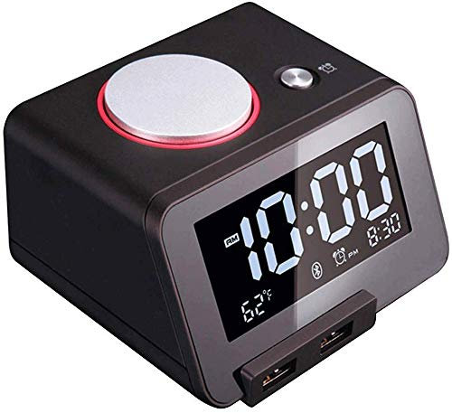ZGJYSP Black Digital Alarm Clock - Bedrooms with Bluetooth Speaker,2-Port Universal USB Charger,Thermometer,Snooze,Large Dimmable LCD Screen
