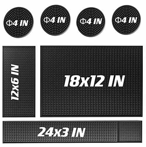IMIYOKU Lot de 7 tapis de bar en caoutchouc noir de 1 cm d'épaisseur pour comptoir et barman (45,7 x 30,5 cm + 58,4 x 7,6 cm + 30,5 x 15,2 cm + 4 pièces/Φ4)
