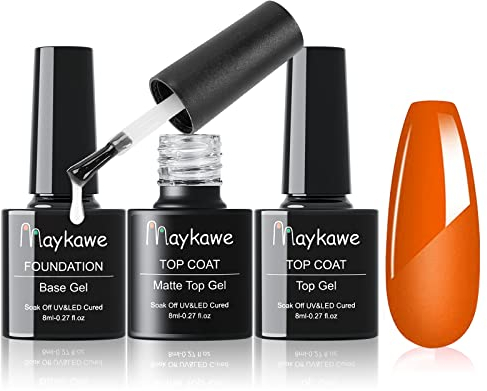 Maykawe Base Coat Top Coat Gel UV Set, Shellac Base und Top Coat UV Nagellack, 3 * 8ml No Wipe Base Glänzend und Mattes Finish, UV LED Soak off Langlebig Unterlack Gelnägel Schutzgel für Nagelstudio