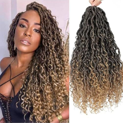 SOKU 5 Packs Boho Faux Locs Crochets Hair 45cm Goddess Locs Crochet Traids Synthétique Pré-boucle Locs Doux River Locs avec des poils bouclés Extension pour les femmes