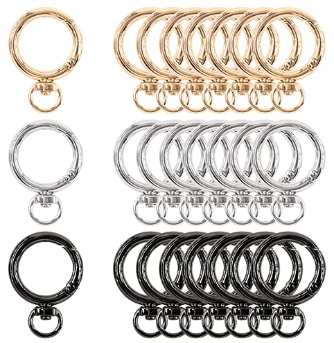 Swpeet 24Pcs 3 Farben 3/4 Zoll - 20mm Innendurchmesser Runde Feder Clips O Ringe Karabinerhaken mit Swivel D Ringe Schnallen Sortiment Kit, Haken Tasche Verschluss Feder Schnalle für DIY, Craft Making
