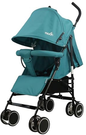 MOON Neo Plus Leichter Reise-Kinderwagen für Baby/Kinder/Kleinkinder ab 0 Monaten (bis zu 18 kg), Regenschirm-Faltung, mehrere Positionen, verstellbarer Sitz, Aufbewahrungskorb, Schultergurt, Seeblau