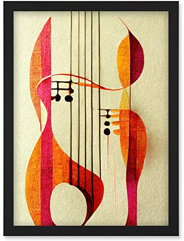 Wee Blue Coo Abstract Autumnal Boho Musical Music Symbol Clef in Cream Pink Copper Yellow Artwork Framed Wall Art Print A4