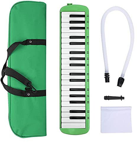 Melodica-Tastatur mit 37 Tasten, Melodica-Blasrohr-Kit für Professionelles Anfängertraining (Grün) Mundharmonika