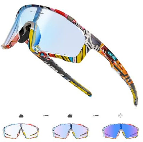 KAPVOE Fahrradbrille MTB Brille Selbsttönend Klar Radbrille Rennrad Sportbrille Sonnenbrille Radsport Laufen Golf Fahrerbrille Baseball Herren Damen