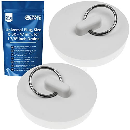 Tappo universale, 2 pezzi, bianco, Ø 50 su 47 mm lato superiore su lato inferiore, tappo di scarico in gomma per piani di valvole da 1 7/8 pollici, tappo di scarico per lavabo, tappo per lavabo
