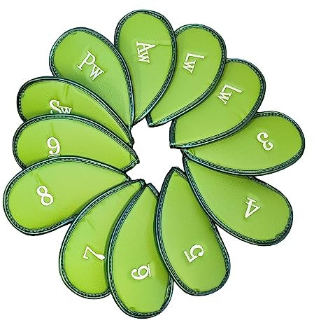 Leather Golf Headcovers Irons Set 12 Pcs Club Iron Head Covers in Green
