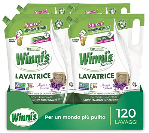 Winni's - Detersivo Lavatrice Ipoallergenico in Ecoformato, Fragranza Aleppo e Verbena, con Materie Prime di Origine Vegetale, 1500 ml x 4 Confezioni