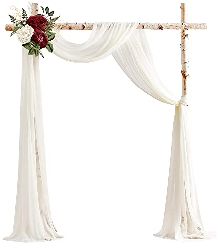 Lukery Hochzeit Vorhang Hochzeitsbogen, Querbehang Gardine Freihanddeko Himmelbett Vorhänge Stoff Tüll Transparent Voile Dekoration für Fotografie Party Hochzeit Geburtstag Taufe (75x600cm,Beige)