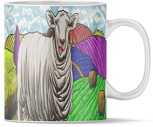 Lot de 4 tasses en céramique de qualité supérieure avec motifs animaux de la ferme - Chien, cheval, vache et mouton - Tasse à café et thé - Idée cadeau - Tasse (mouton), céramique, 11 oz