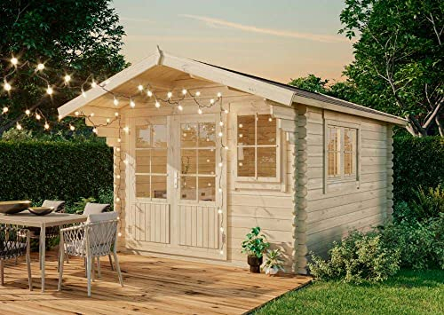Gartenhaus Gabriel-34 mit Fußboden aus Holz, Gerätehaus 300x400, 10,07 m², 34 mm Wandstärke - Naturbelassen