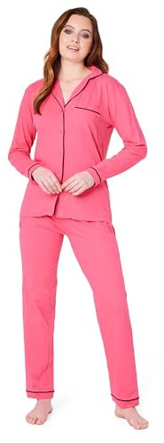 CityComfort Pigiama Donna - Pigiama Lungo Maglia con Bottoni a Maniche Lunghe S-XL - Pigiama Due Pezzi in Cotone Invernale Autunnale (Rosa, L)