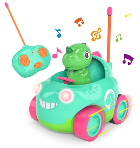 Kizeefun Ferngesteuertes Auto, Dinosaurier Spielzeug ab 2 Jahre, RC Auto Lichtern und Musik, Perfektes Geburtstags 2 3 4 5 Baby Kinder Kleinkind Mädchen Jungen