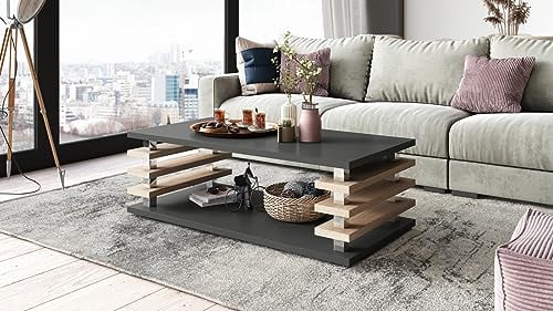 DC-3 Couchtisch Anthrazit matt/Sonoma Eiche 120x60cm mit Ablage modern stabil vielseitig Wohnzimmertisch Beistelltisch Sofatisch Zeitloses Design platzsparend robust Wohnzimmer ohne Rollen