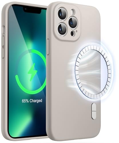 JETech Magnetic Silicone Case for iPhone 13 Pro Max 6.7-Inch, Compatible with MagSafe, Phone Cover with Camera Lens Full Protection (Stone)