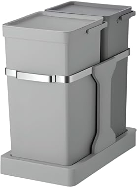 EKO - Deco Duo Pull Out Recycling Bin - Space Efficient, Stainless Steel Runners, Perfect for Kitchen & Home, Matt Grey Finish, 35L - 20+15 Litre