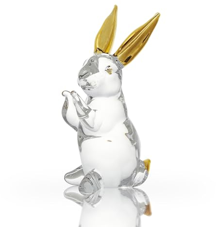 JATYFING Kristall Tier Osterhase mundgeblasenes Glas Häschen Crnament - Kristalldekorationen für Zuhause - Miniatur-Glastiere für Osterdekoration
