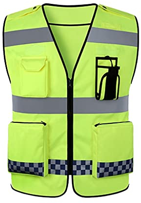 EMAFORO Arbeitsweste Warnweste mit 4 Taschen und reflektierenden Streifen für Männer und Frauen, Reißverschluss vorne für Verkehrsarbeiten, Laufen, Vermesser und Sicherheitsbeamte Sicherheitswesten