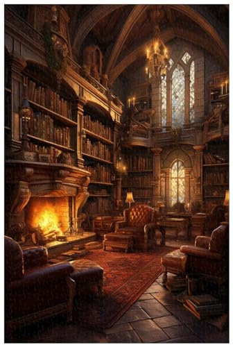 1000-teilige Holzpuzzles für Erwachsene. Komfortable Bibliothek in Einer mittelalterlichen Retro-Burg (C ; 1000)