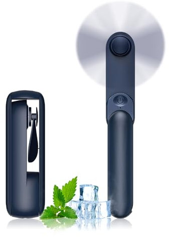 Portable Handheld Fan, 2 IN 1 Mini Hand Fan, Battery Operated [8-15 Working Hours], USB Rechargeable Personal Foldable Fan for Indoor, Small Pocket Fans Travel Essentials for Outdoor (Blue)