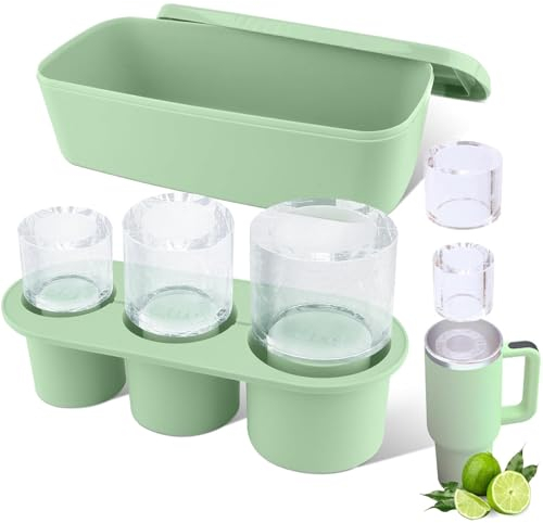 Tcamp Ice Mold for Stanley Cup 30-40 oz Tumbler Cup Ice Mold, Silicone Ice Cube Tray With Lid and Bin for Chilling Cocktails, Whiskey, Drinks, Coffee, Easy Fill and Release Ice Maker (Green)