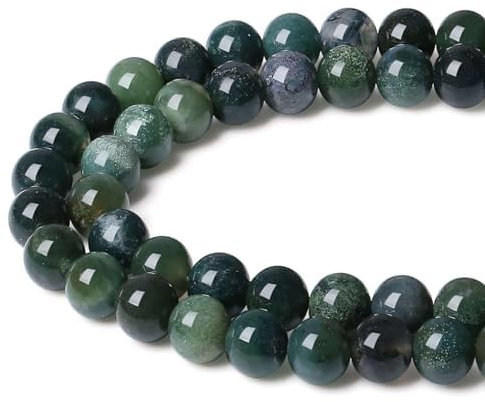 XIANNVXI 8mm Naturstein Moosachat Perlen zum Auffädeln mit Loch Runde Kristalle Edelsteine zum Auffädeln Perlen für Armbänder Ketten DIY Schmuck Basteln (ca. 47 Stück)