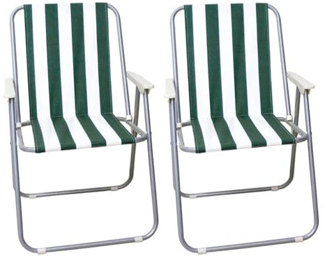 GREATOOL Silla de Playa Plegable con Reposabrazos, 75 x 53 x 43cm, Silla de Playa Plegable, Silla Ideal para Playa, Jardín, Terraza (Raya Verde, 1 Unidad)