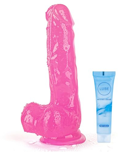 Gode réaliste, en silicone liquide, énorme pénis réaliste avec ventouse puissante pour jouer les mains libres, coq flexible avec tige incurvée et balles pour point G vaginal et jeu anal (Rose-1, 20,1