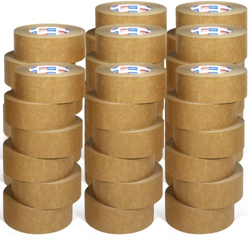 ADHES Umweltschonendes Paketband Papier, 7,5 mil, 50mm x 50m x 48 Rollen, Biodegradable Kraft Packing Tape Beschreibbar & Unbeschichtet zum Versenden, Umziehen, Versiegeln