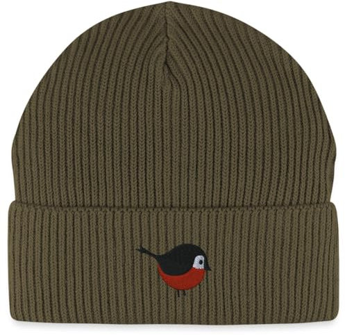 Spreadshirt Vogel Stickerei Bio Fisherman Beanie Mütze, One Size, Khaki