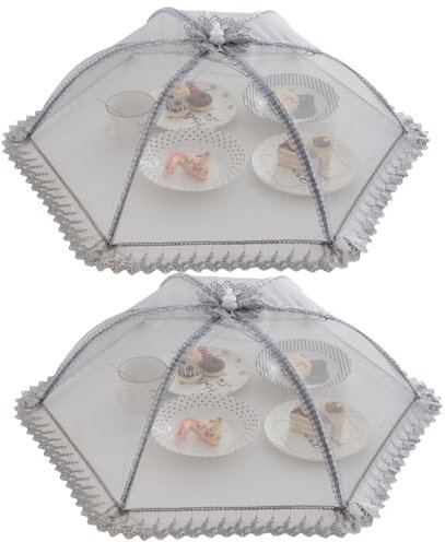 2 Stück 80 cm x 80 cm große Premium-Abdeckung aus Netzstoff, Lebensmittelabdeckung, Zelt-Regenschirm, wiederverwendbar und faltbar, für Picknicks, Netz, Lebensmittelabdeckungen halten Fliegen, Käfer,