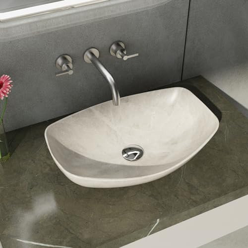 Fregadero ovalado de baño de 25.8 x 16 pulgadas, lavabo grande gris sobre encimera, lavabo de cerámica de porcelana moderna para baño, lavabo de tocador de lujo