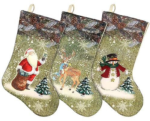 Calza Natalizia Grande, Calze Natale Da Appendere, Addobbi Natalizi Per Albero Camino, Natale Decorazioni Casa Calze Appese Per Caminetto Natalizio In Tessuto Da Riempire Decorata 3 Pezzi Kit (verde)