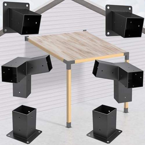 TROPTOLKY Heavy Duty 15° Slanted Roof Wall Mount 4x4 Pergola Bracket Kit, Angled 4x4 Wood Post Bracket, DIY Pergola Gazebo Kit 3-Way (6 Pieces)