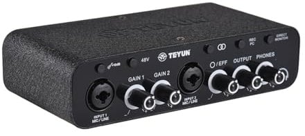 summina USB Audio Interface for Recording Sound Card with Dual XLR 48V Phantom Power 32-bit 384KHz Plug and Play Reverb Effect for Streaming Podcasting Online Karaoke Vocalist
