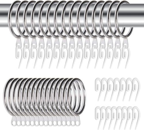 GGTTNRT Gardinenringe Mit Haken, 30 Stück Metall Vorhangringe and 30 Stück Kunststoff Gardinenhaken, für Fenster Tür Duschvorhänge, 30 Mm Innendurchmesser (Silbrig)